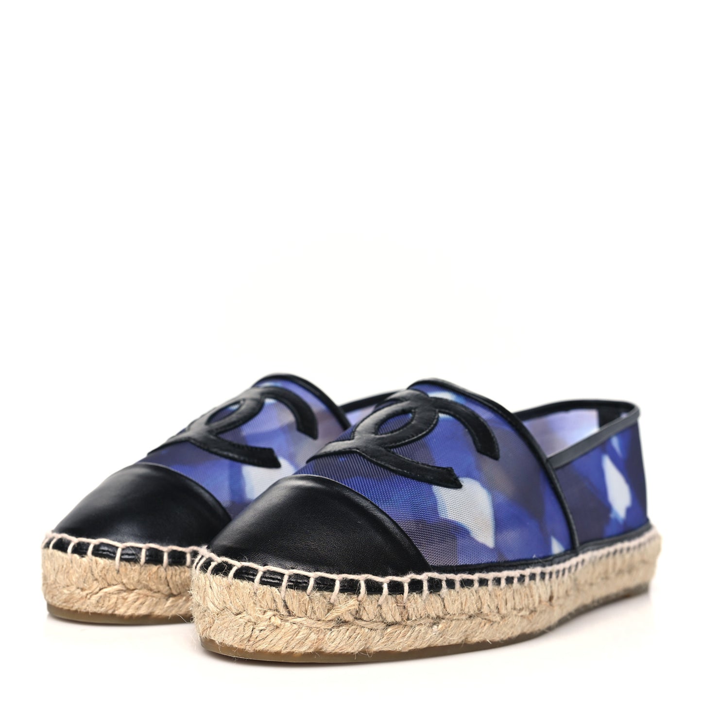 Mesh Lambskin Check Print CC Espadrilles 40 Blue Black White