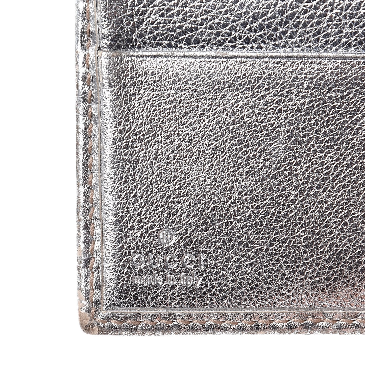 Metallic Guccissima Metal Bar French Flap Wallet Silver