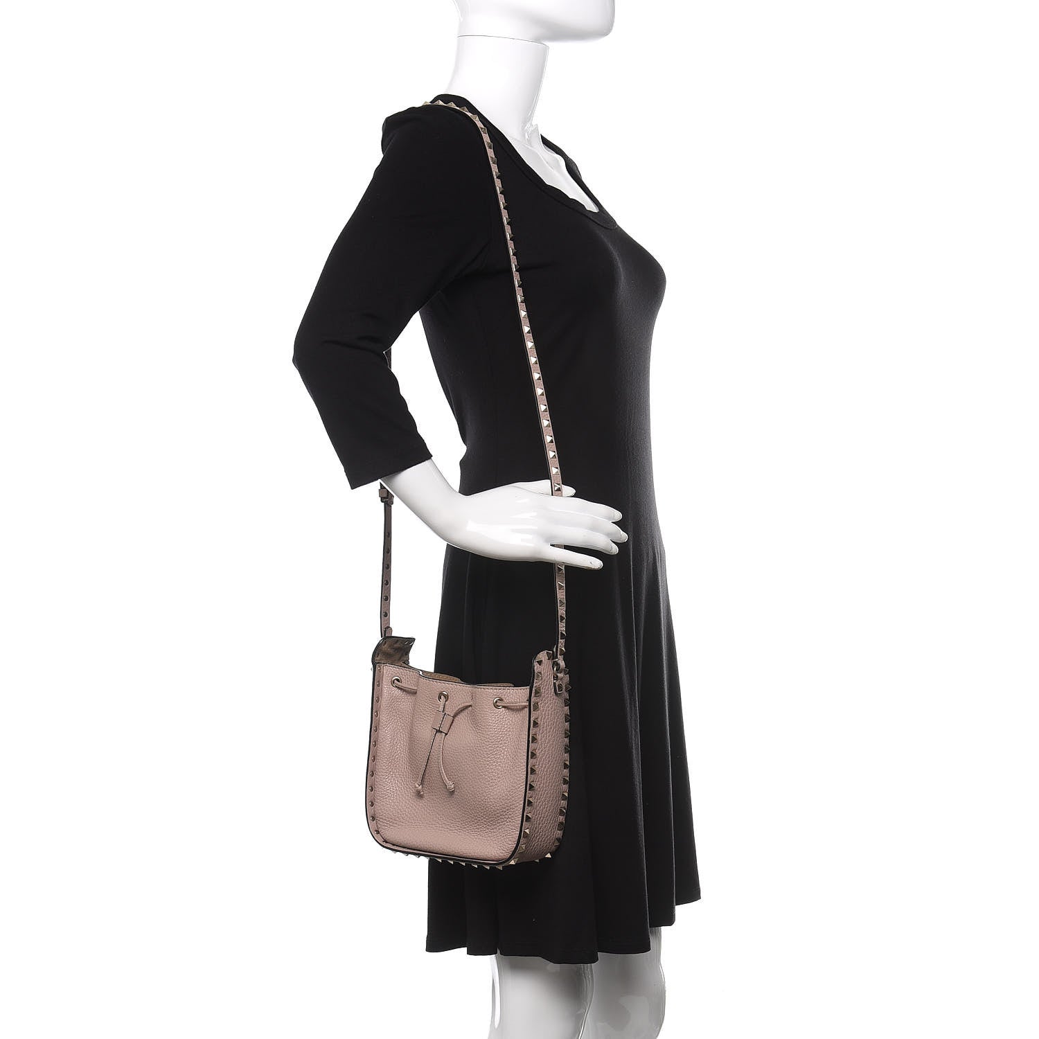Valentino Garavani Grained Calfskin Rockstud Bucket Bag Poudre 2 of 10