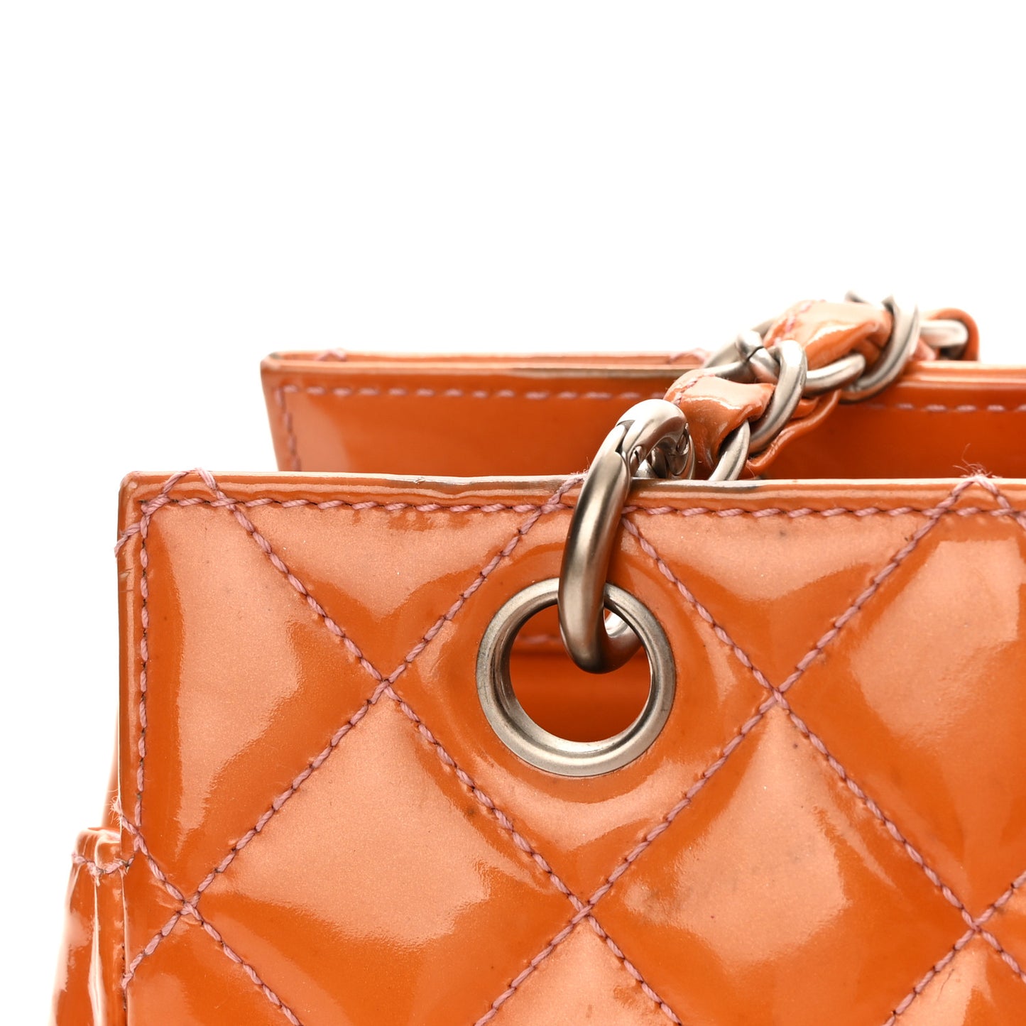 Patent Quilted Petit Timeless Shopping Tote PTT Orange
