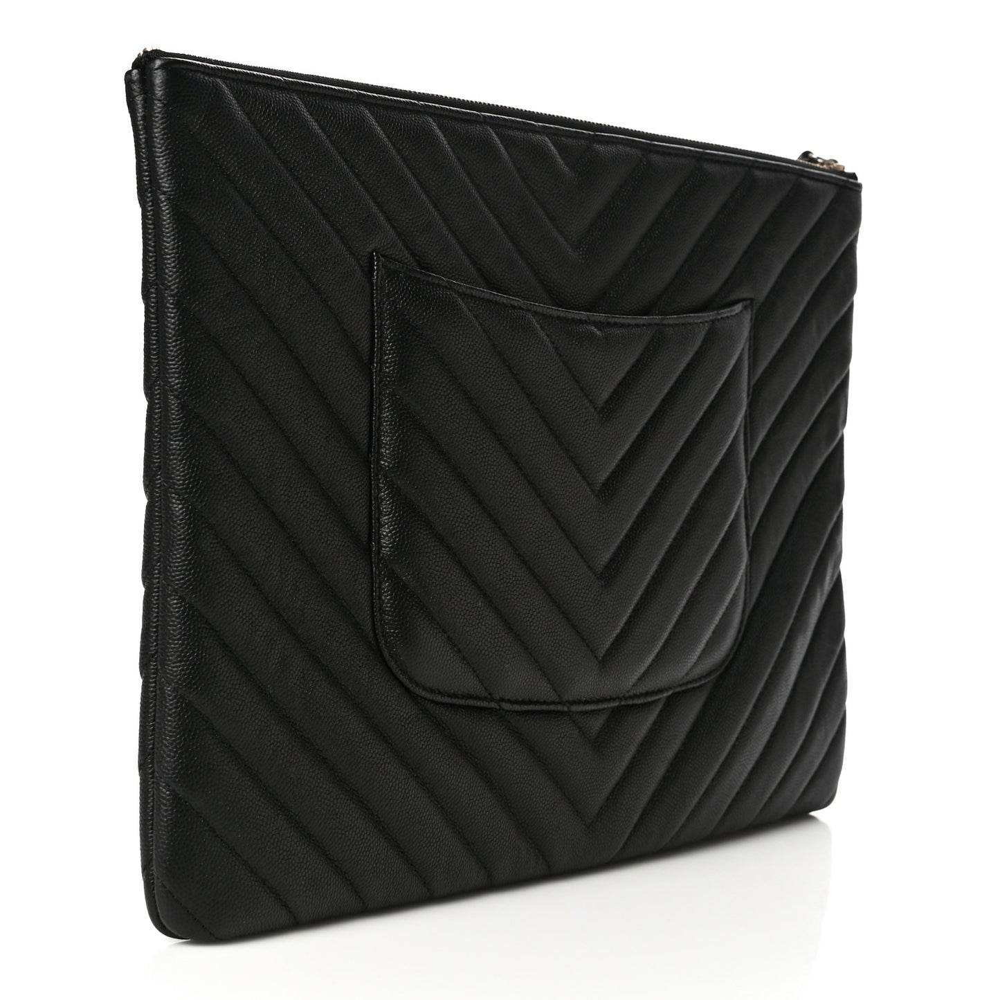 Caviar Chevron Quilted Medium Cosmetic Case Black