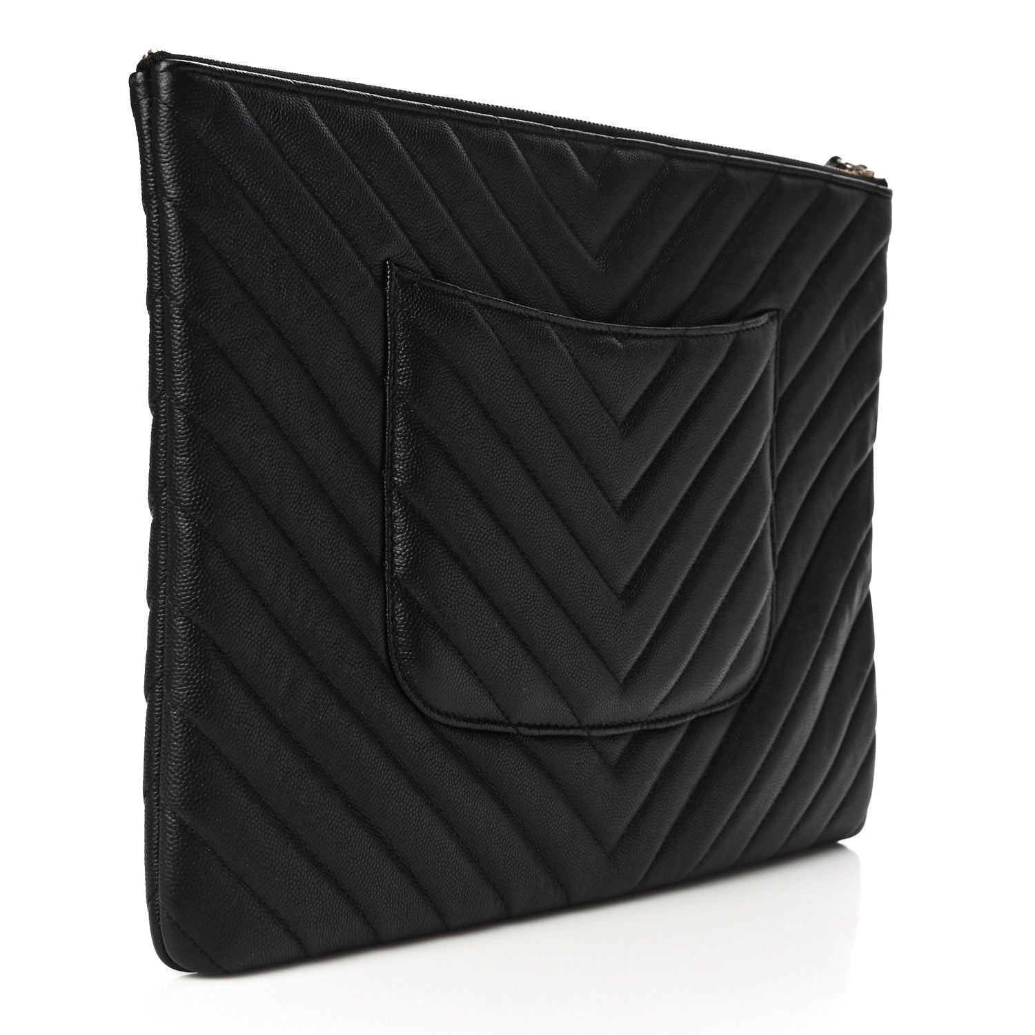 Chanel Caviar Chevron Quilted Medium Cosmetic Case Black 3 of 10