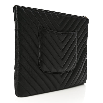 Chanel Caviar Chevron Quilted Medium Cosmetic Case Black 3 of 10
