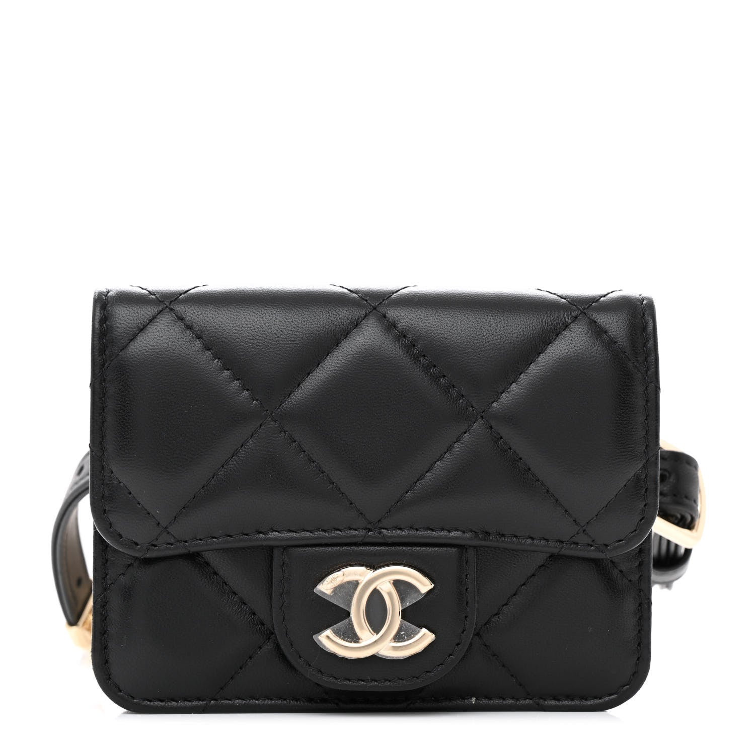 Chanel Lambskin Quilted Elegant Chain Mini Flap Belt Bag Black 1 of 12