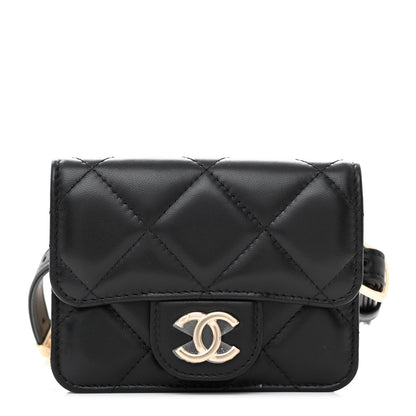 Chanel Lambskin Quilted Elegant Chain Mini Flap Belt Bag Black 1 of 12