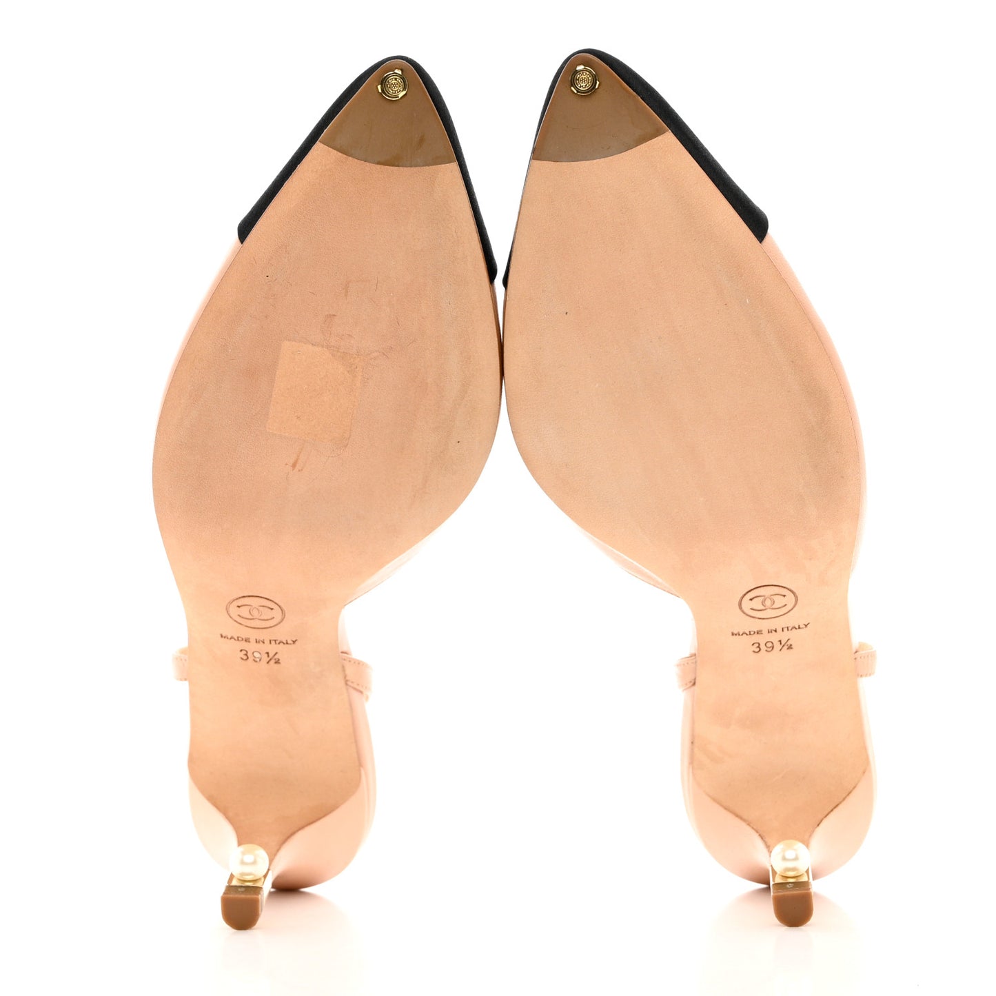 Lambskin Satin Cap Toe CC Slingback Heels 39.5 Beige Black