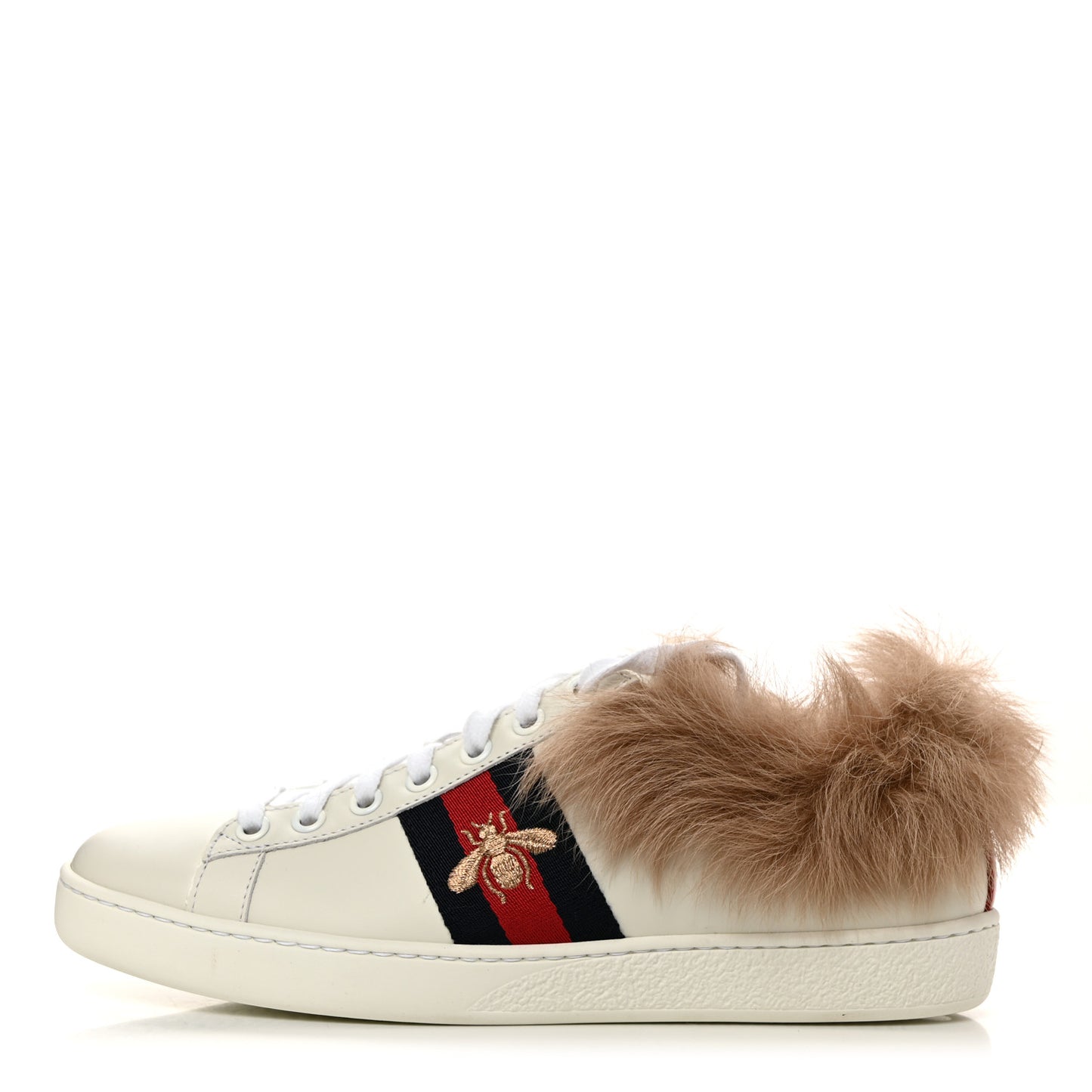 Calfskin Wool Web Bee Embroidered Womens Ace Sneakers 36 White