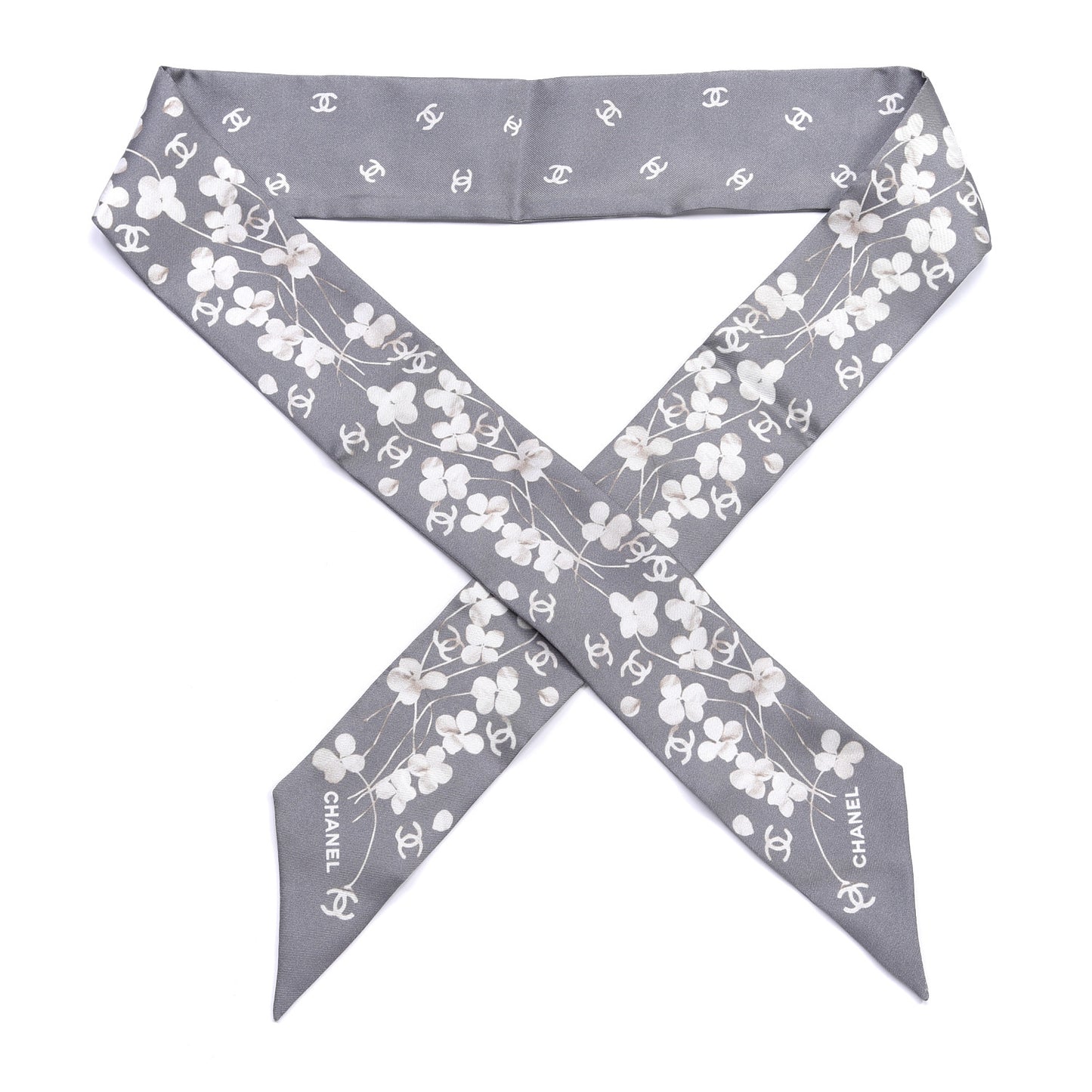 Silk CC Slim Bandeau Scarf Gray Ecru