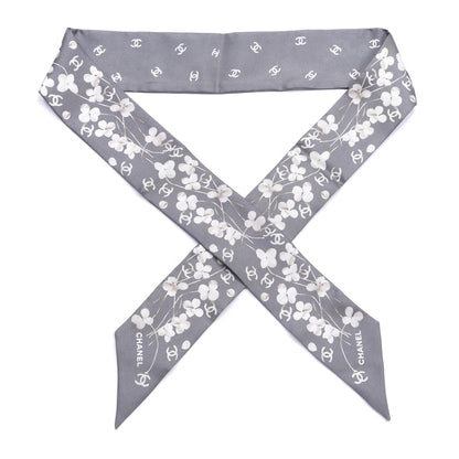 Chanel Silk CC Slim Bandeau Scarf Gray Ecru 1 of 3