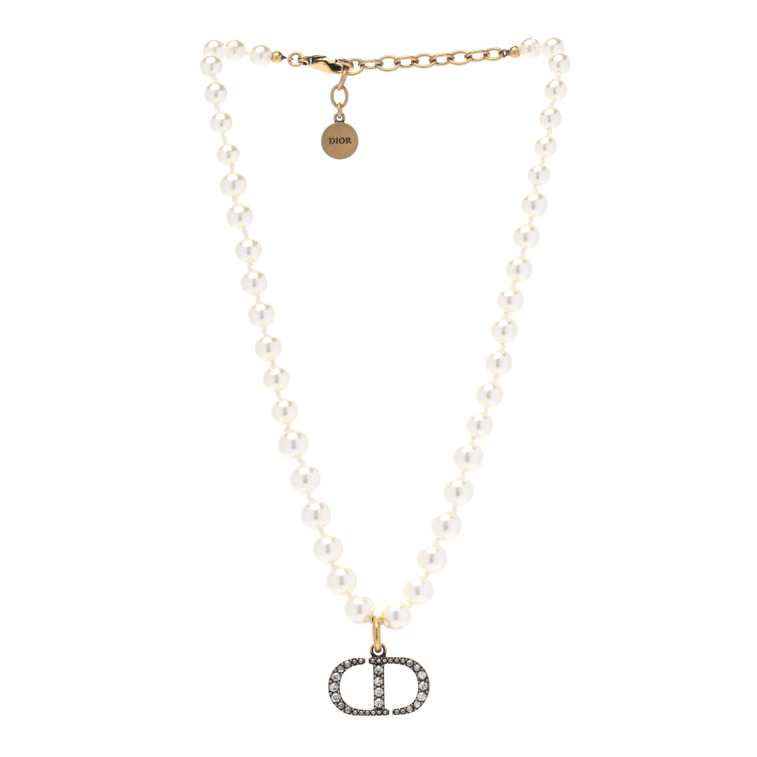 Christian Dior Pearl CD Crystal Montaigne Choker Necklace Gold 3 of 6