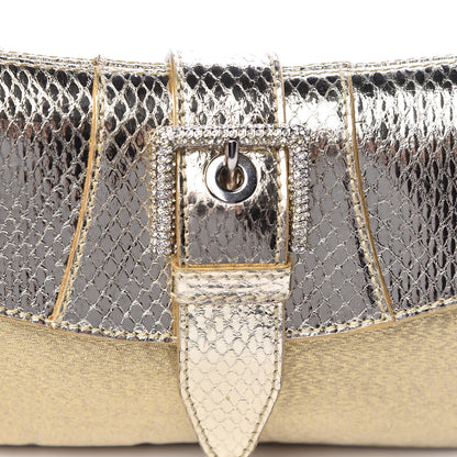 Dolce & Gabbana Snakeskin Jacquard Crystal Embellished Chain Clutch Gold 7 of 9
