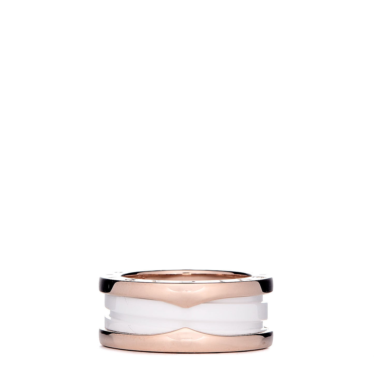 18K Rose Gold White Ceramic B.Zero1 Two-Band Ring 48 4.5