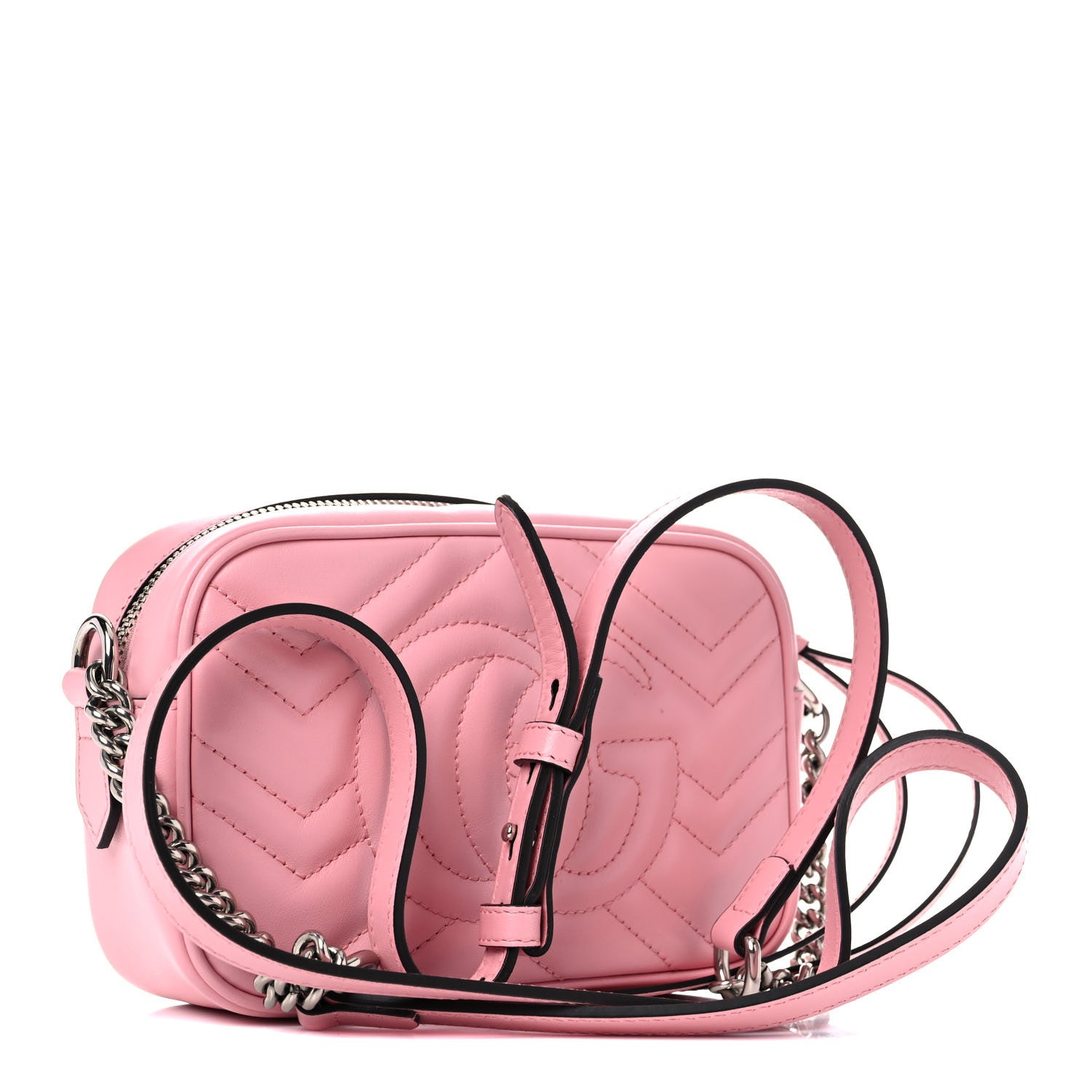 Gucci Calfskin Matelasse Mini GG Marmont Chain Shoulder Bag Wild Rose 3 of 9
