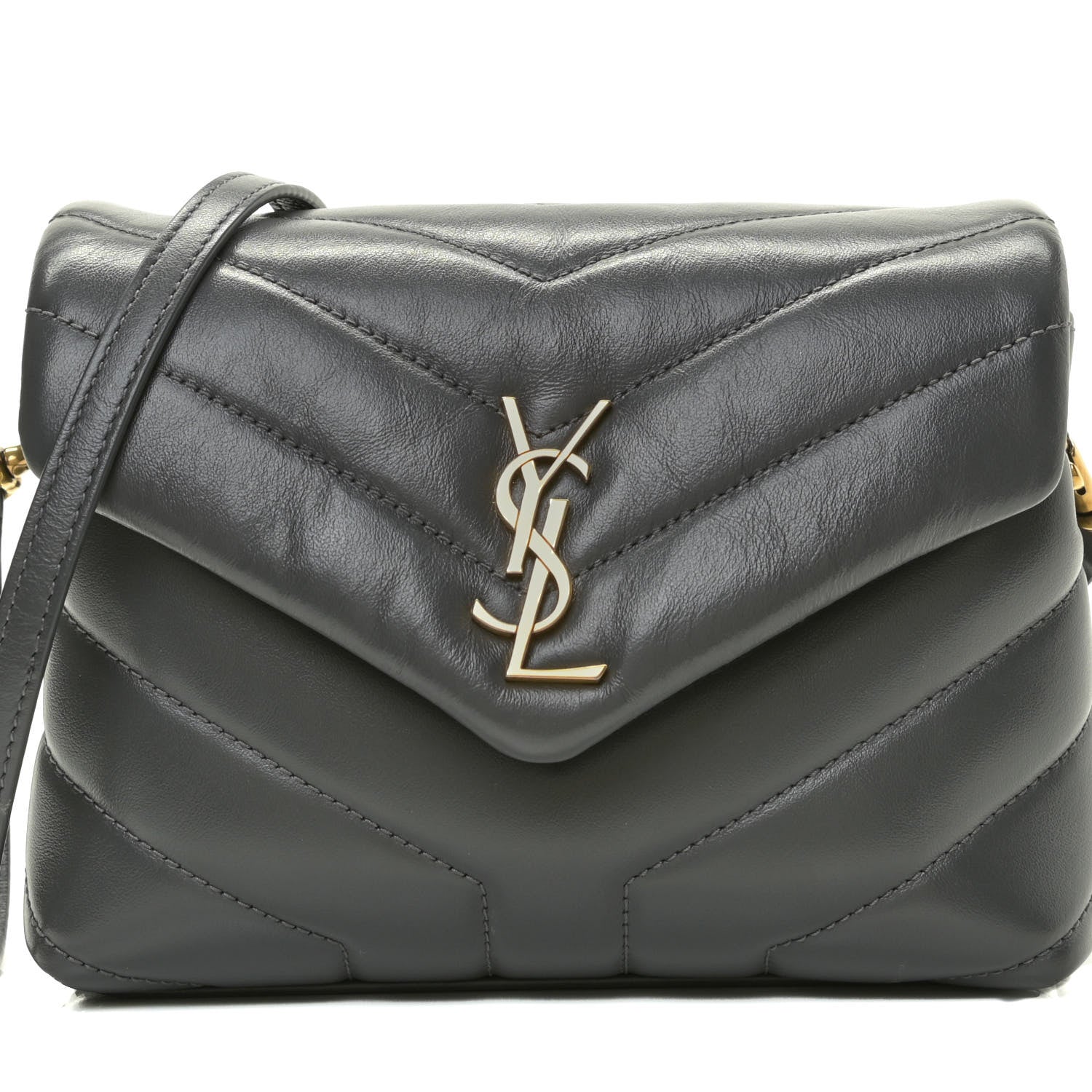Saint Laurent Calfskin Y Quilted Monogram Toy Loulou Satchel Storm 9 of 15