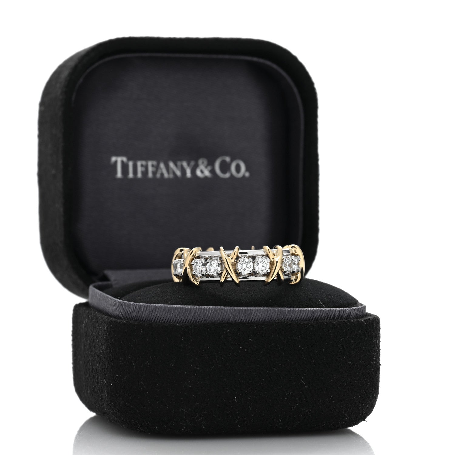 Tiffany Platinum 18K Yellow Gold Diamond Schlumberger Sixteen Stone Ring 54 7 5 of 5