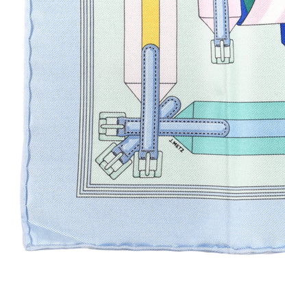 Hermes Silk Les Sangles Pocket Square Bleu Glacier Vert 4 of 5
