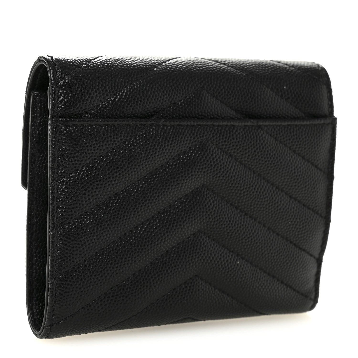 Saint Laurent Grain De Poudre Matelasse Chevron Monogram Compact Tri Fold Wallet Black 3 of 7