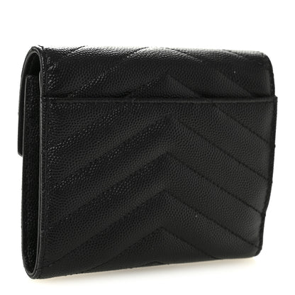 Saint Laurent Grain De Poudre Matelasse Chevron Monogram Compact Tri Fold Wallet Black 3 of 7