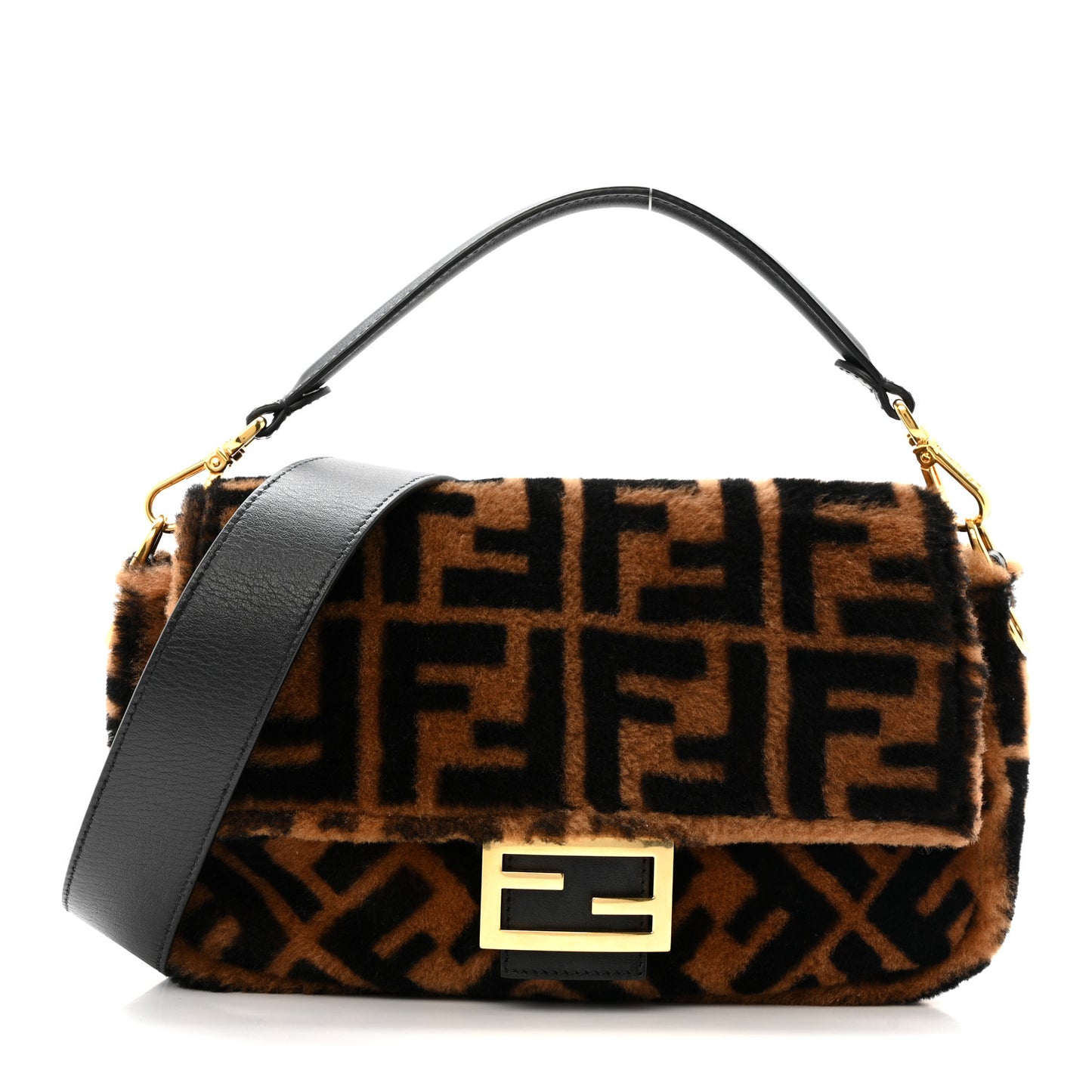 Shearling Vitello Dolce Macro FF 1974 Baguette Tobacco Black