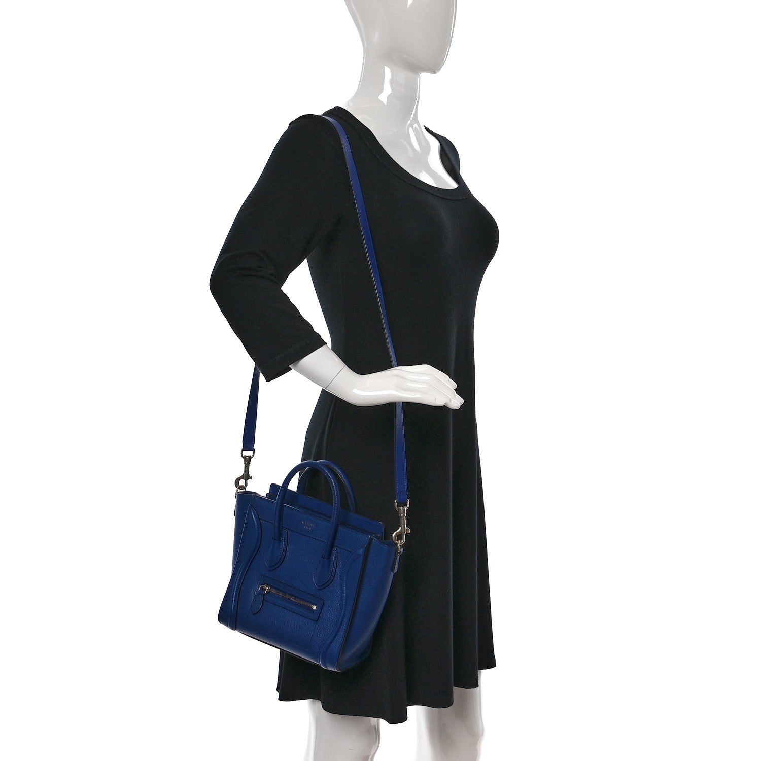 Celine Drummed Calfskin Nano Luggage Indigo 2 of 8