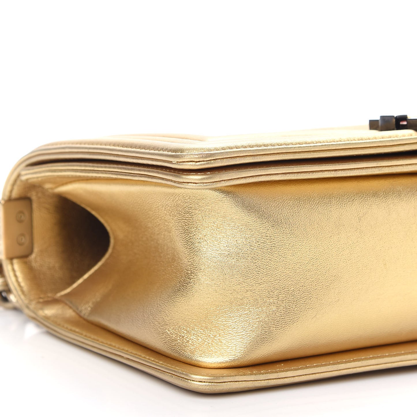 Metallic Lambskin Embossed Medium Cube Boy Flap Gold