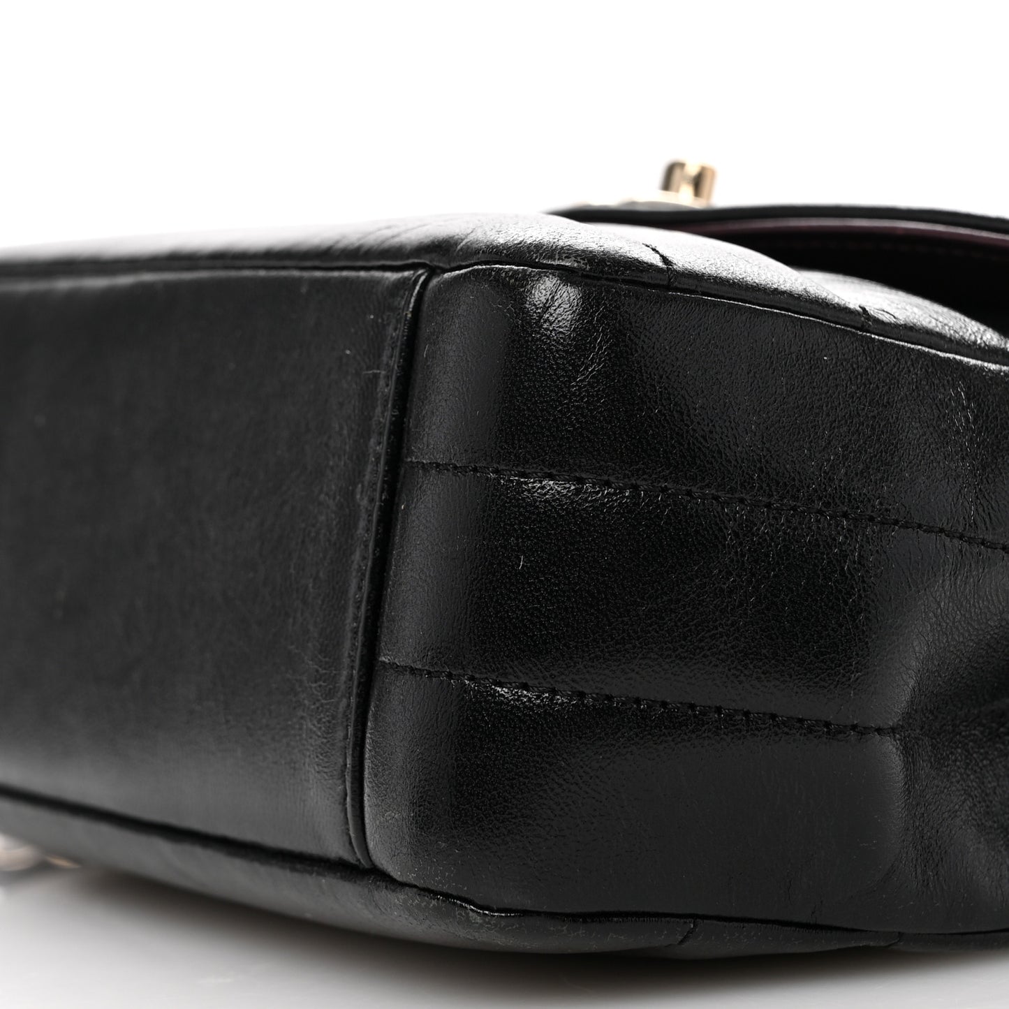 Shiny Lambskin Quilted Small Chevron Miroir Black