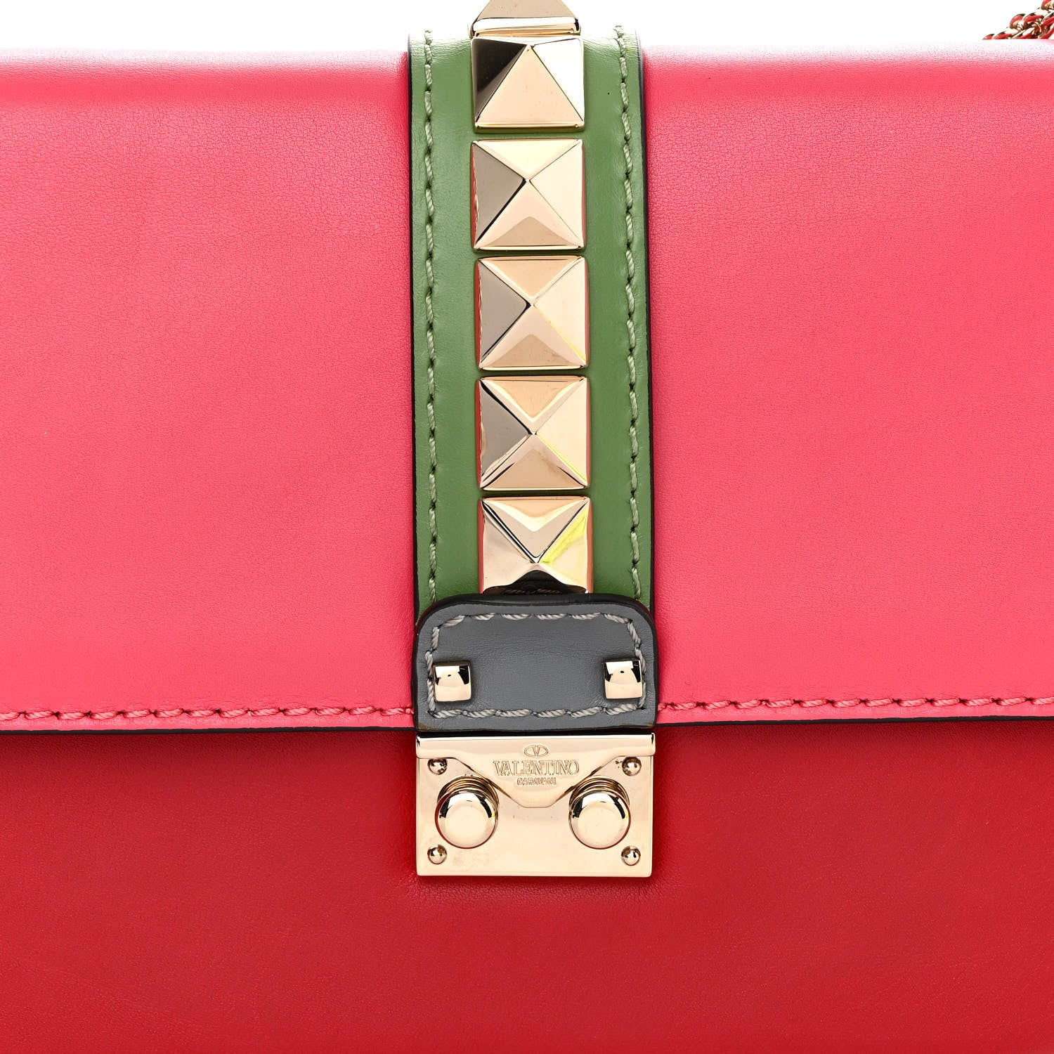 Valentino Garavani Vitello Medium Glam Lock Rockstud Flap Deep Rose Scarlet Grey Green 7 of 10