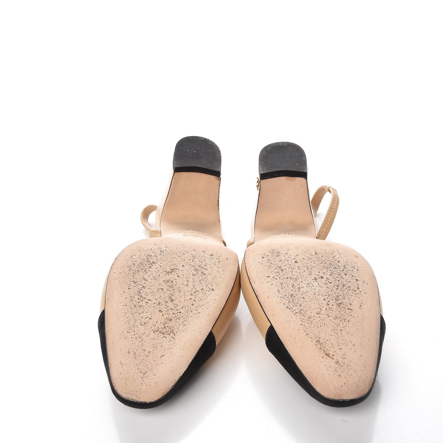 Goatskin Grosgrain Cap Toe CC Slingback Pumps 35.5 Beige Black