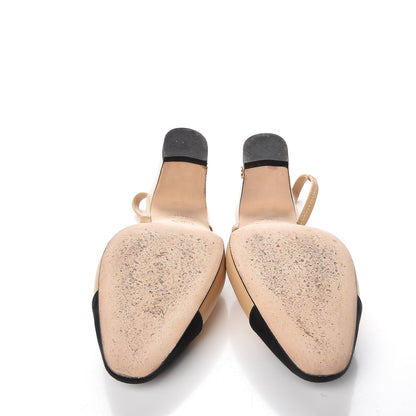Chanel Goatskin Grosgrain Cap Toe CC Slingback Pumps 35.5 Beige Black 7 of 12
