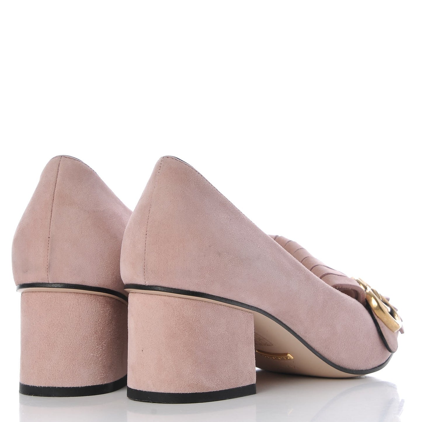 Kid Scamosciato GG Marmont Fringe 50mm Loafer Pumps 37.5 Crystal Pink