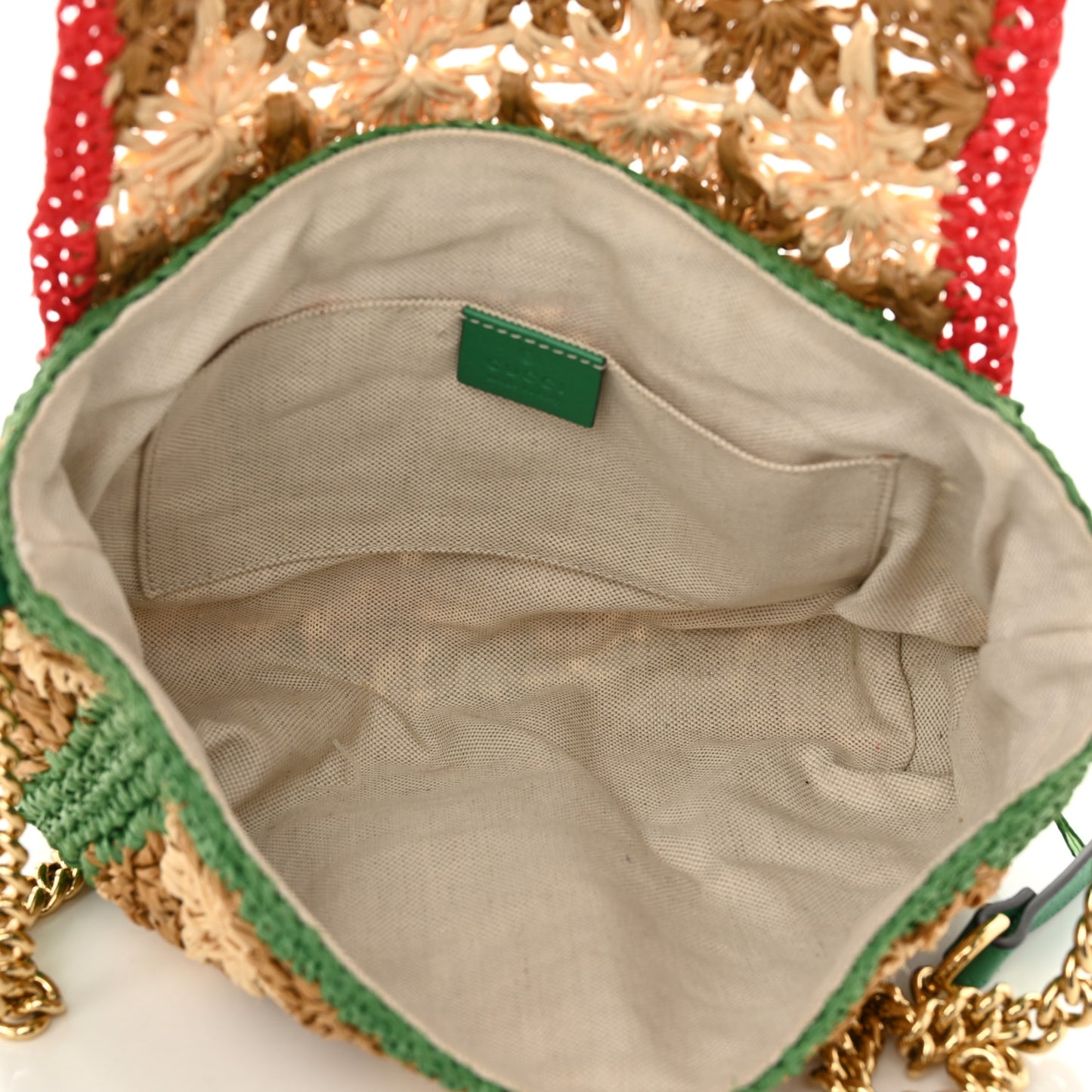 Raffia Azalea Calfskin Crochet Flower Small GG Marmont Shoulder Bag Natural Ecru Green Red New Shamarock