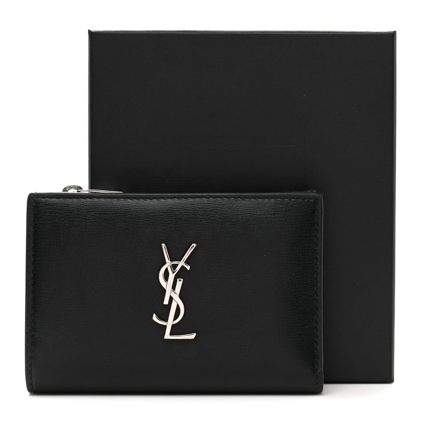Calfskin Monogram Bi Fold Zipped Wallet Black