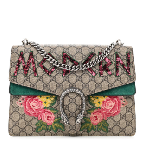 GG Supreme Monogram Embroidered Medium Dionysus Shoulder Bag Emerald