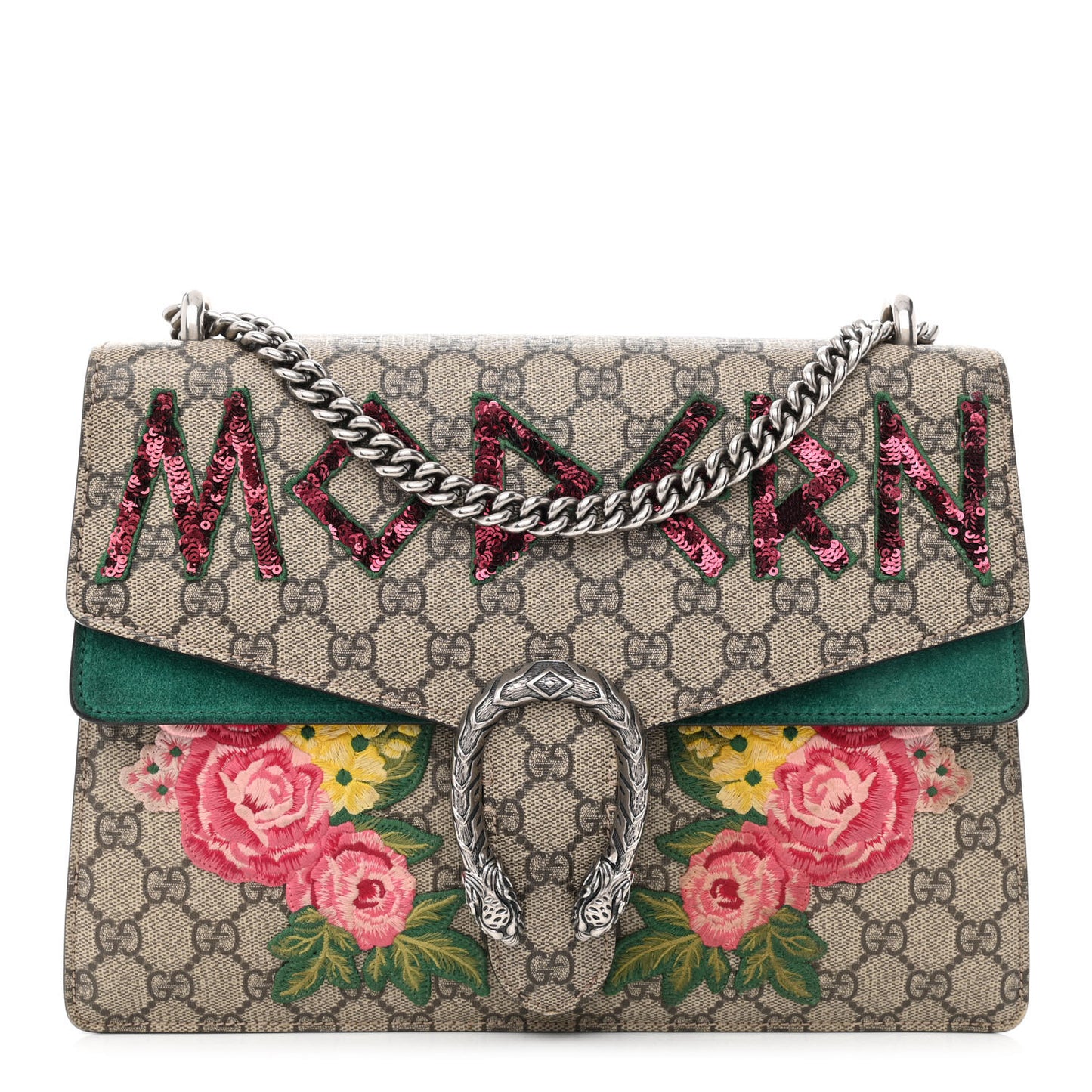 GG Supreme Monogram Embroidered Medium Dionysus Shoulder Bag Emerald