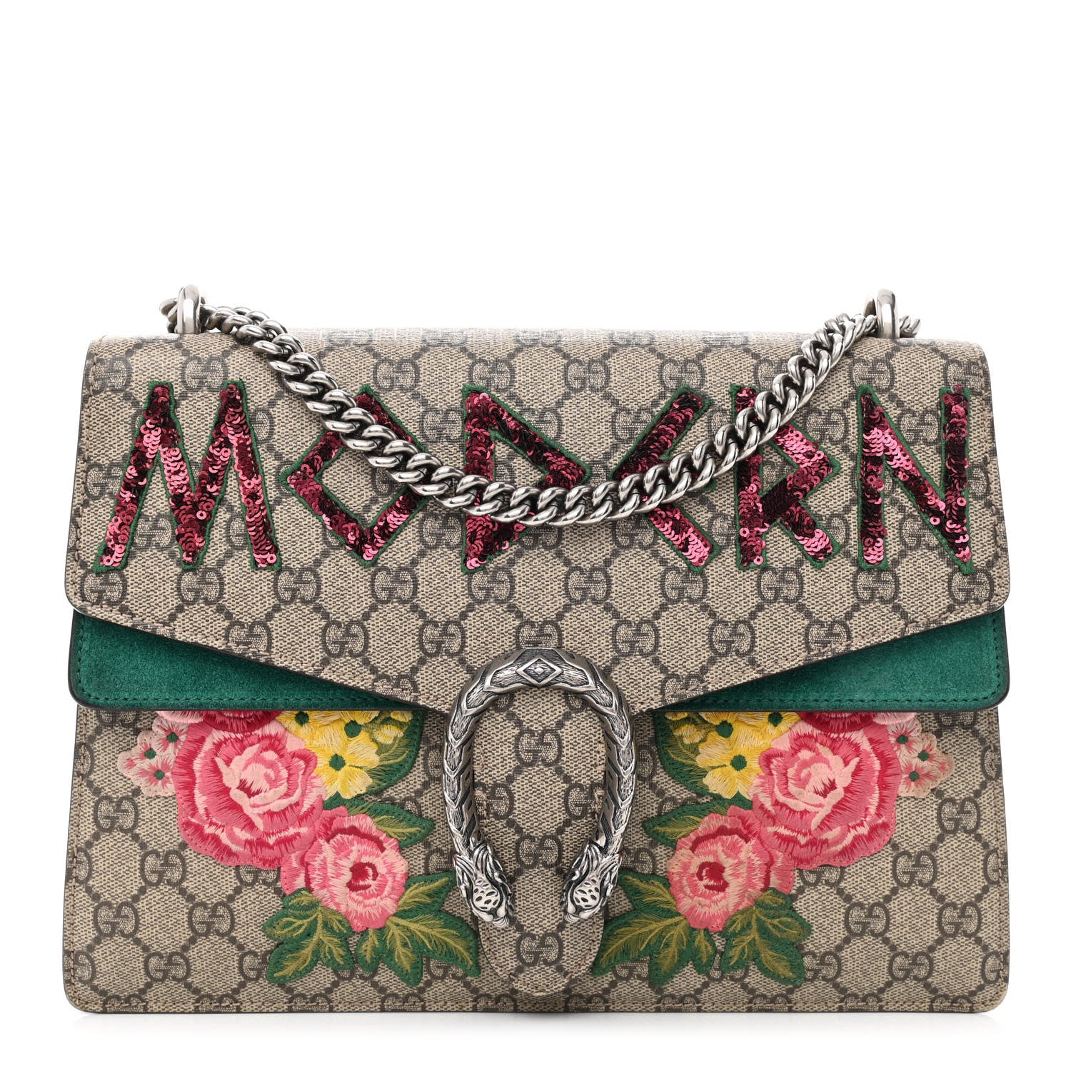 Gucci GG Supreme Monogram Embroidered Medium Dionysus Shoulder Bag Emerald 1 of 11