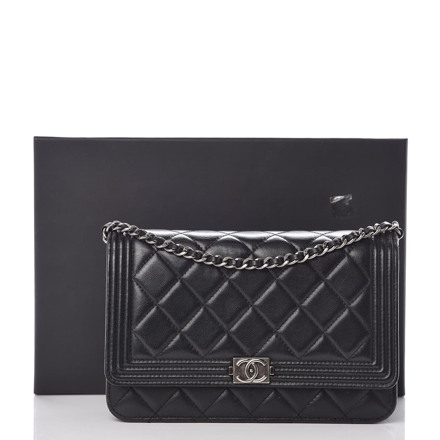 Lambskin Quilted Boy Wallet On Chain WOC Black