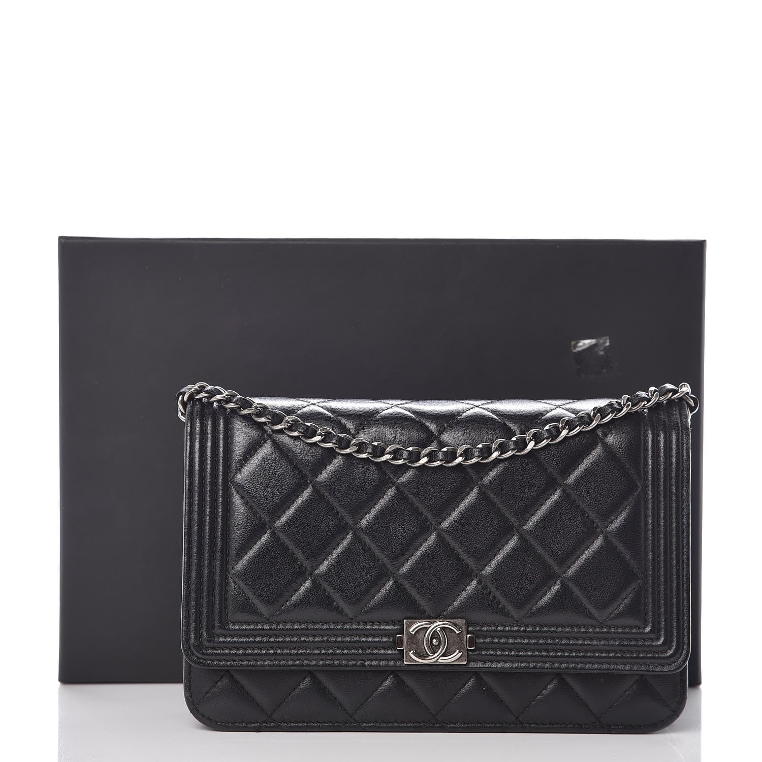 Chanel Lambskin Quilted Boy Wallet On Chain WOC Black 11 of 11