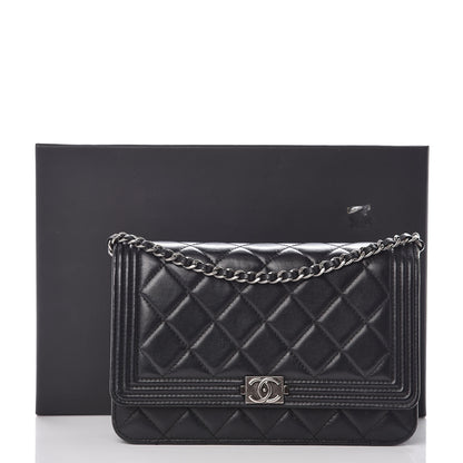 Chanel Lambskin Quilted Boy Wallet On Chain WOC Black 11 of 11