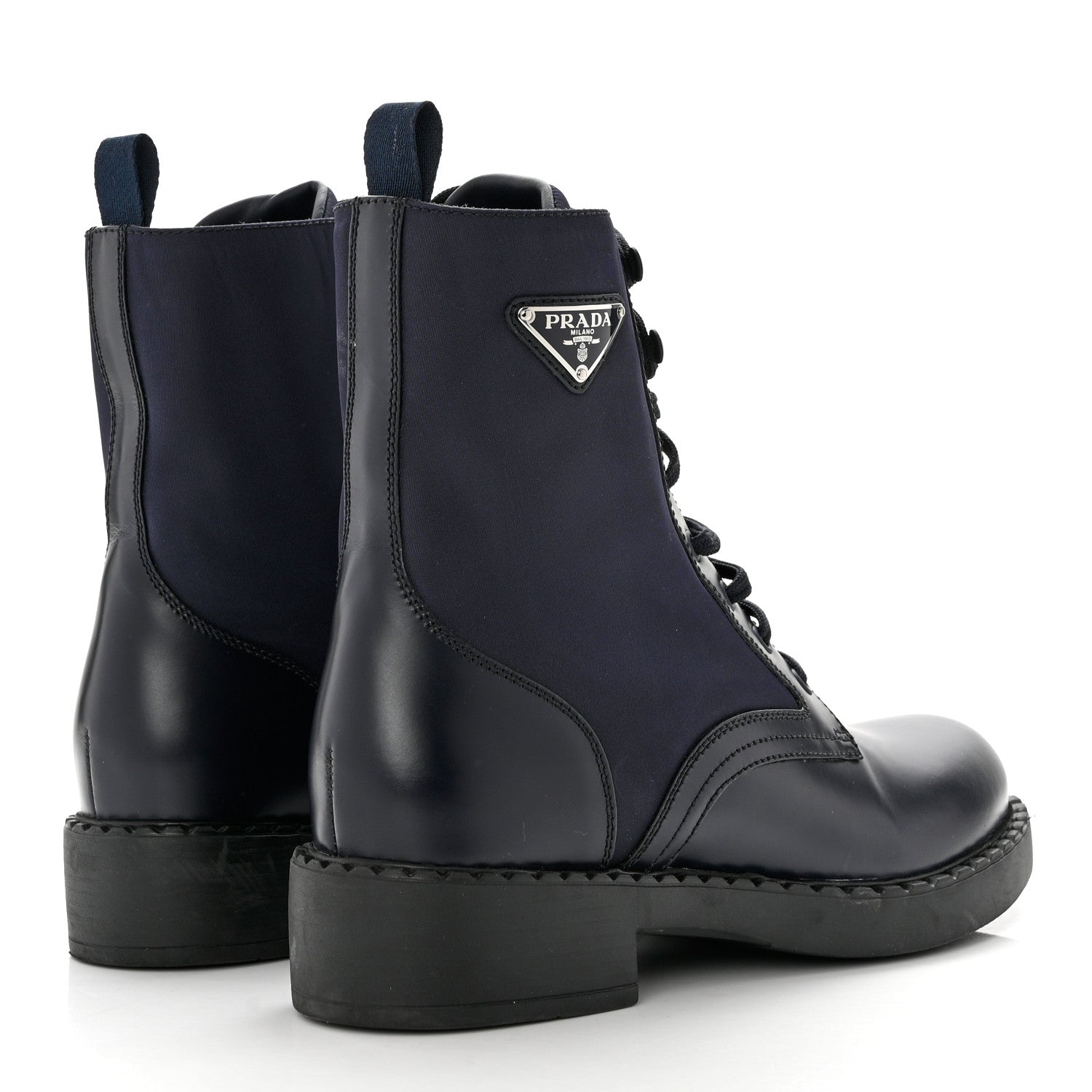 Prada Spazzolato Re-Nylon Metal Triangle Logo Womens 50mm Combat Boots 41 Bleu 4 of 9