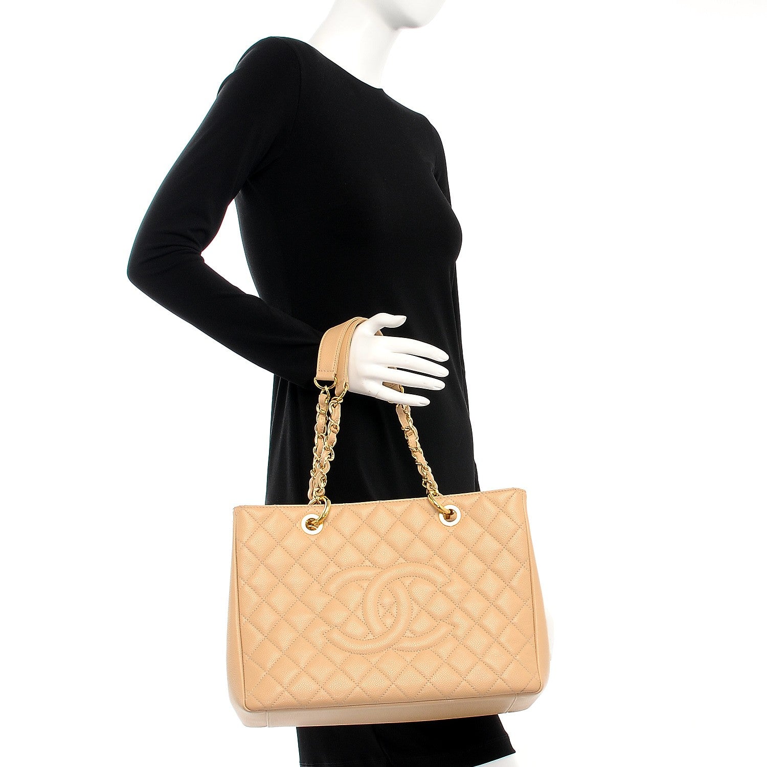Chanel Caviar Quilted Grand Shopping Tote GST Beige Clair 3 of 15