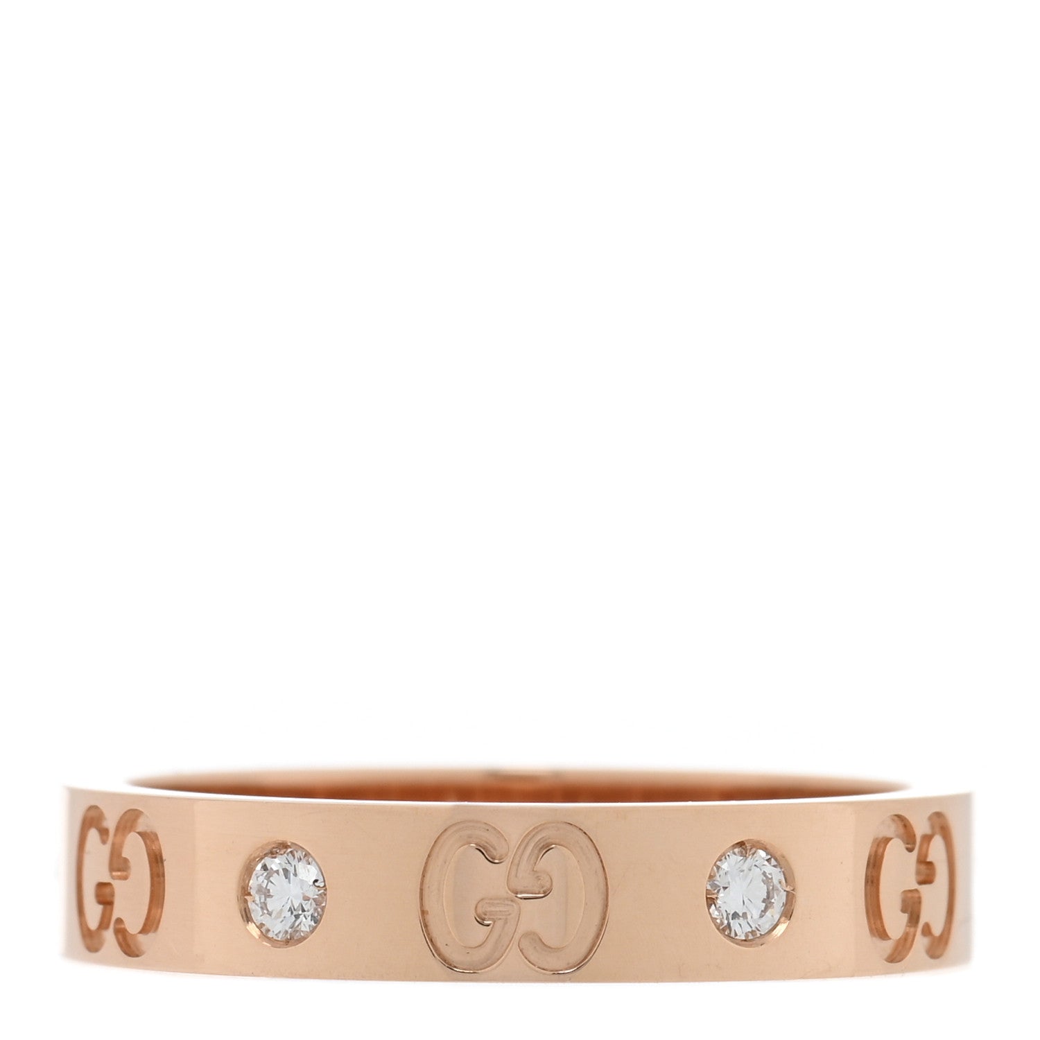 Gucci 18K Rose Gold Diamond Icon Band Ring 56 7.5 3 of 4