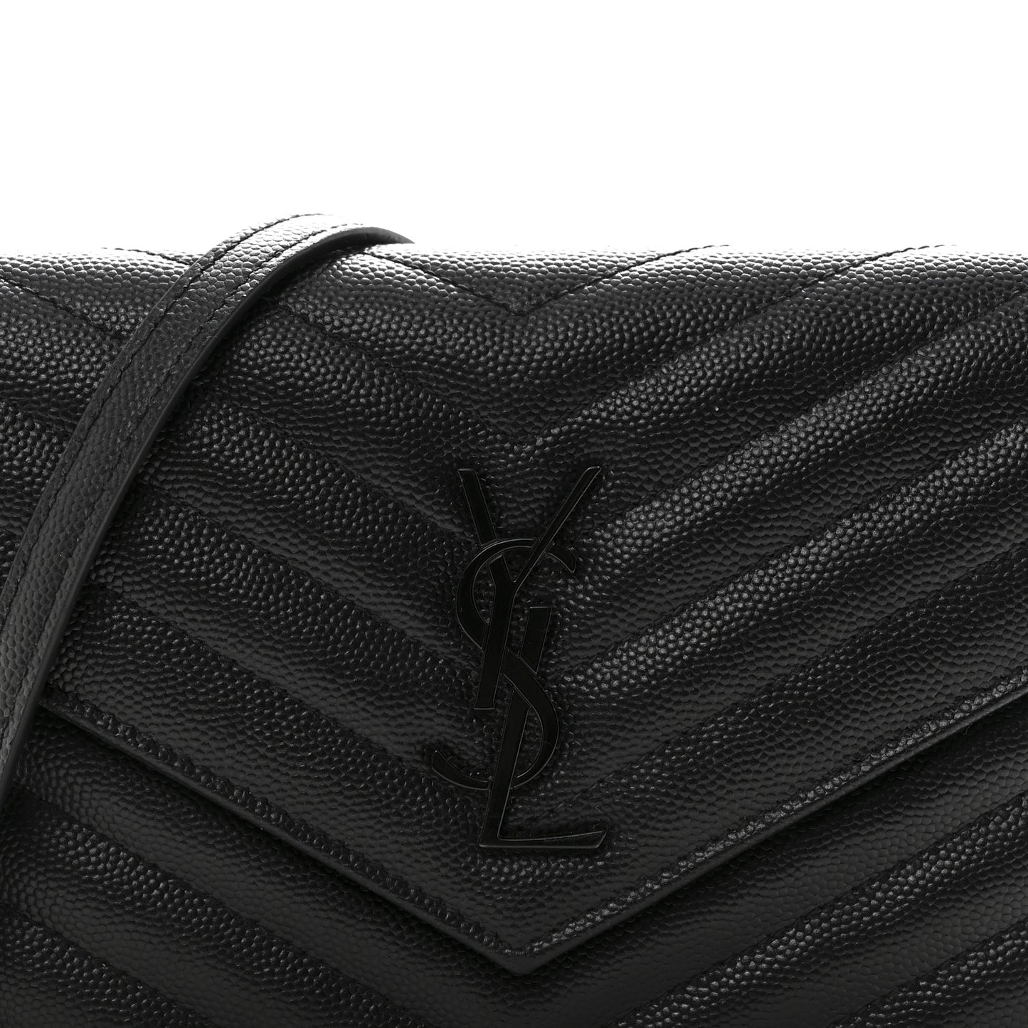 Grain De Poudre Matelasse Chevron Monogram Monochrome Envelope Chain Wallet Black