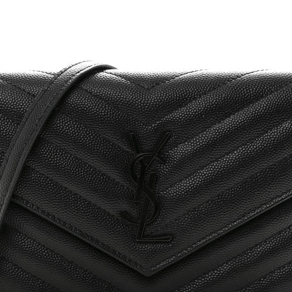 Saint Laurent Grain De Poudre Matelasse Chevron Monogram Monochrome Envelope Chain Wallet Black 8 of 16