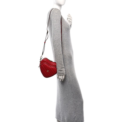 Gucci Calfskin Matelasse Diagonal Mini Interlocking G Heart Shoulder Bag Hibiscus Red 2 of 11