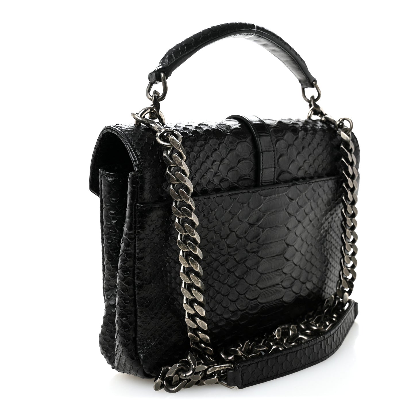 Calfskin Python Embossed Monogram Medium College Bag Black
