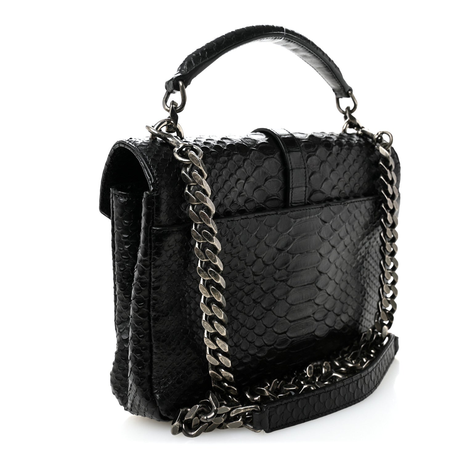 Saint Laurent Calfskin Python Embossed Monogram Medium College Bag Black 3 of 9