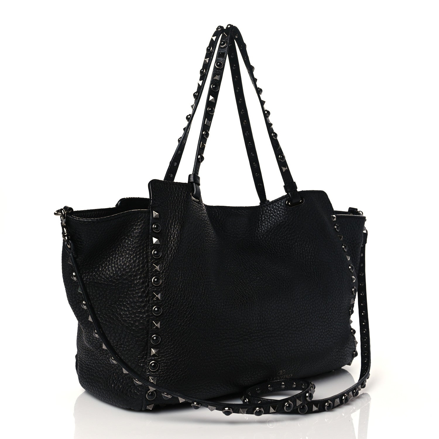 Valentino Garavani Grained Calfskin Onyx Medium Rockstud Rolling Tote Black 2 of 8