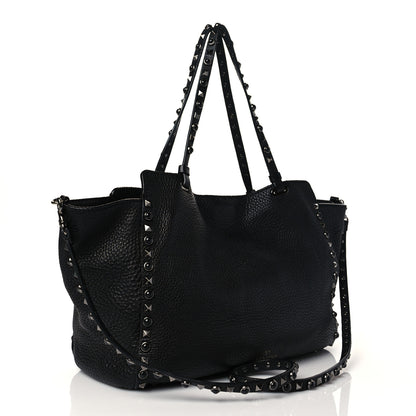 Valentino Garavani Grained Calfskin Onyx Medium Rockstud Rolling Tote Black 2 of 8