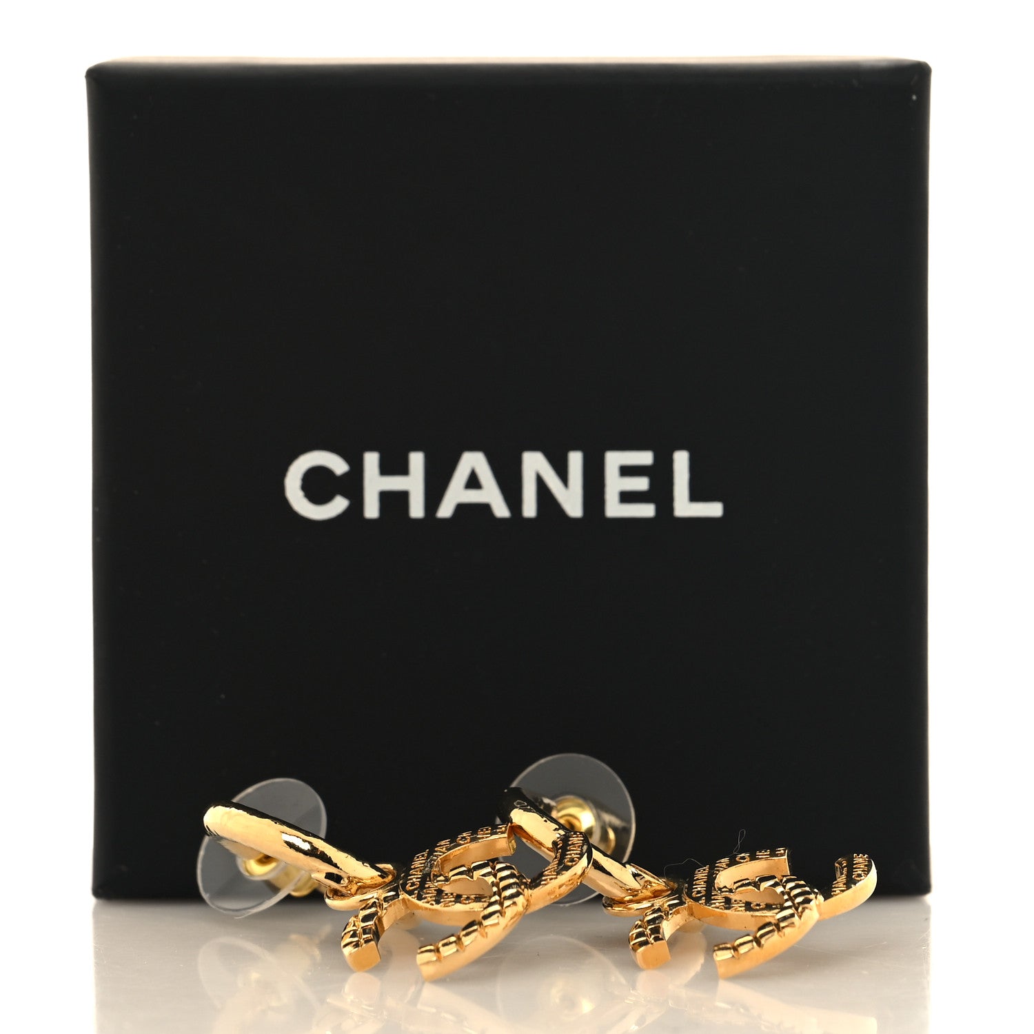 Chanel Quilted CC Logo Hoop Earrings Gold 5 of 5
