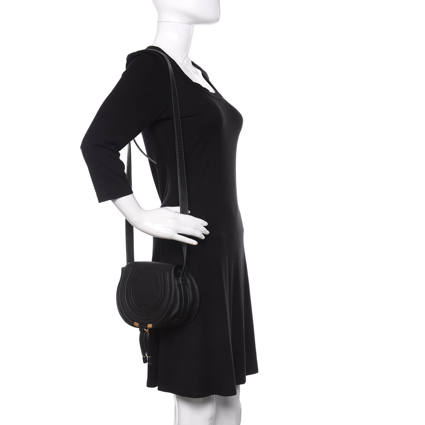 Calfskin Mini Marcie Round Crossbody Bag Black